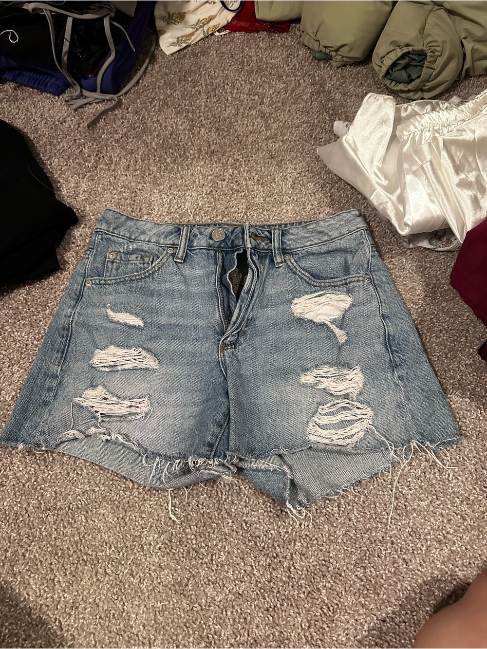 Garage Light Blue Distressed Denim Mom Jean Shorts